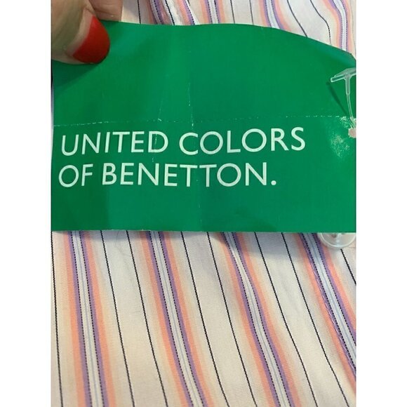 Men’s Benetton Long Sleeve Button Up Striped Pink Blouse Medium - Picture 6 of 8